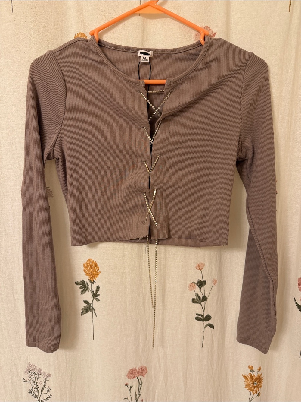 Garage Taupe Lace-Up Ribbed Long-Sleeve Top: never worn